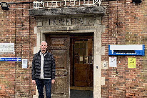 John Milne outside Horsham Hospital